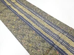 リサイクル　縞に花唐草模様織出し袋帯